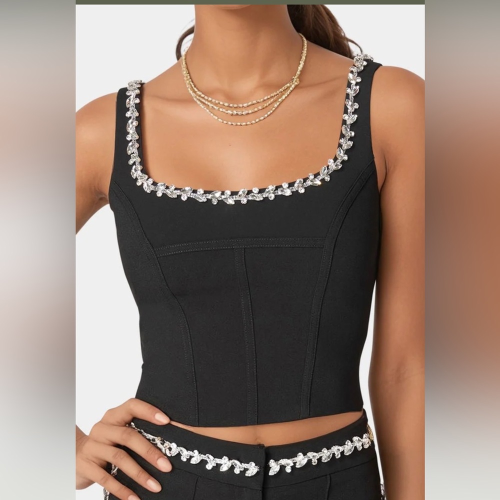 Rhinestone Detail Woven Twill Corset